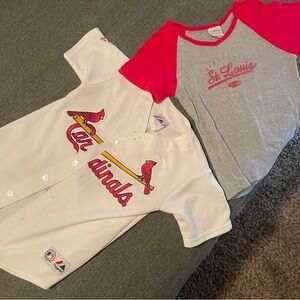 Women's Cardinals White and Red Baseball Jersey and tee shirt top set XS